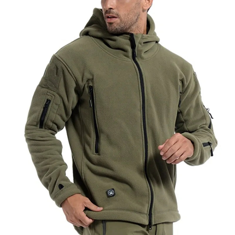SHOPPLEX Men’s Tactical Winter Fleece Jacket – Hooded Outdoor Coat