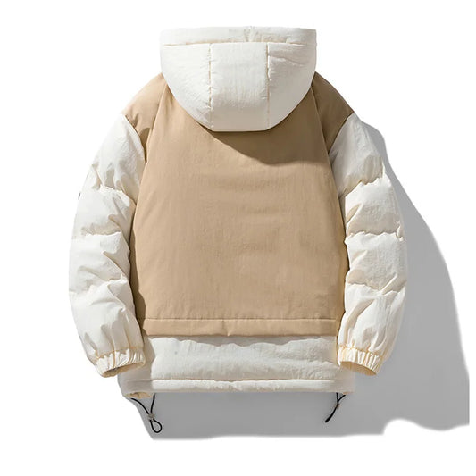 SHOPPLEX Men’s Winter Down Jacket – Thickened, Hooded & Patchwork Design