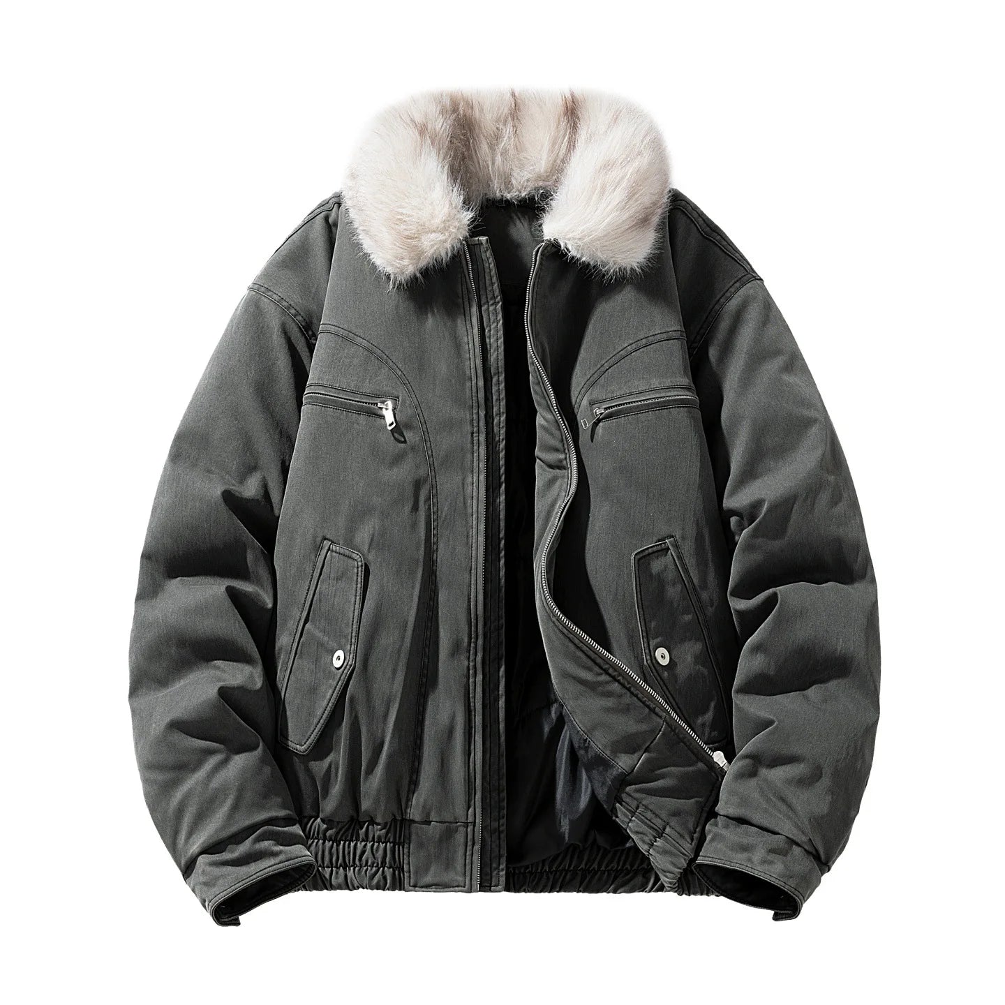 SHOPPLEX Men’s Vintage Patchwork Thick Fur Collar Winter Jacket