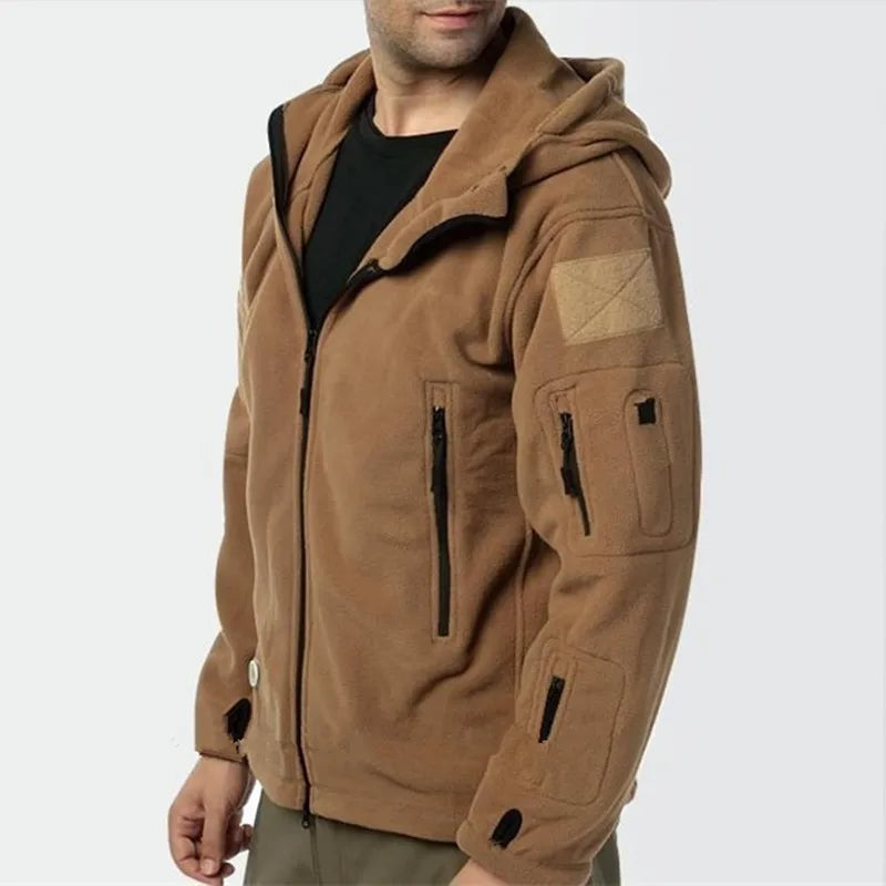 SHOPPLEX Men’s Tactical Winter Fleece Jacket – Hooded Outdoor Coat