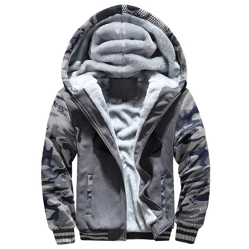 SHOPPLEX Men’s Camouflage Winter Jacket – Thick Fleece & Hooded Coat