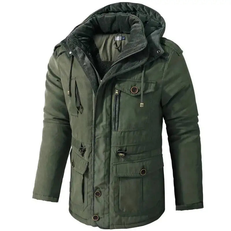 SHOPPLEX Men’s Winter Hooded Cotton Jacket – Thickened & Multi-Pocket