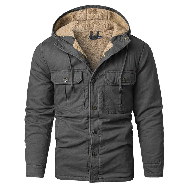 SHOPPLEX Men’s Winter Hooded Cotton Jacket – Thick, Plush & Slim Fit