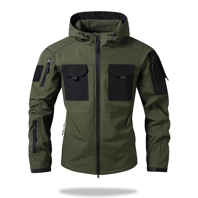 SHOPPLEX Men’s Hooded Tactical Jacket – Waterproof & Windproof Outdoor Coat