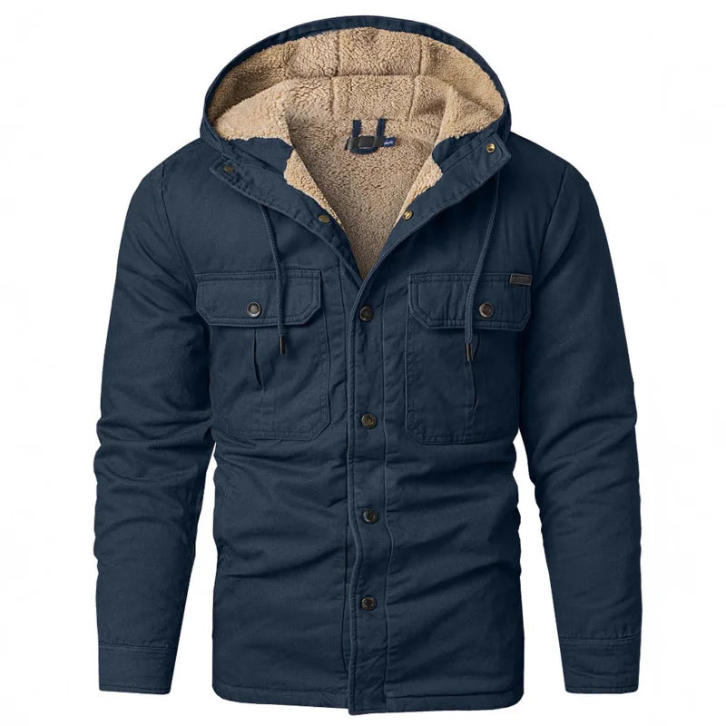 SHOPPLEX Men’s Winter Hooded Cotton Jacket – Thick, Plush & Slim Fit