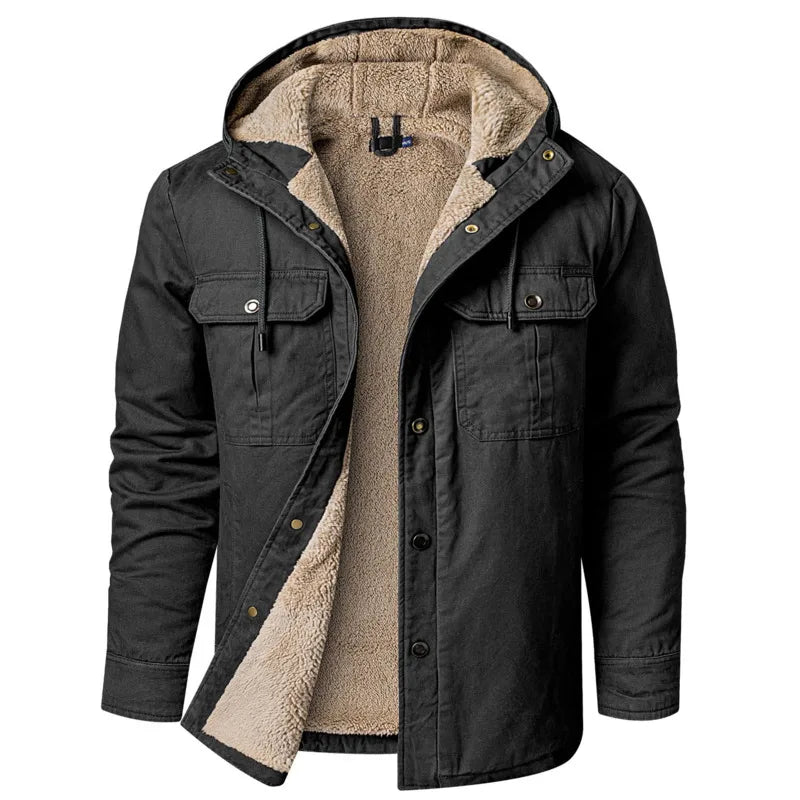 SHOPPLEX Men’s Winter Hooded Cotton Jacket – Thick, Plush & Slim Fit