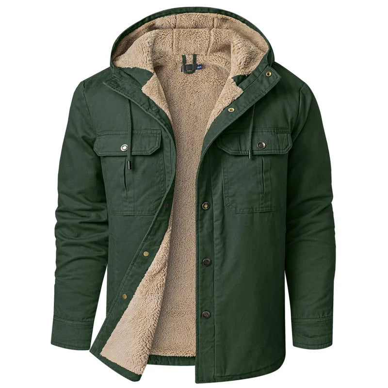 SHOPPLEX Men’s Winter Hooded Cotton Jacket – Thick, Plush & Slim Fit