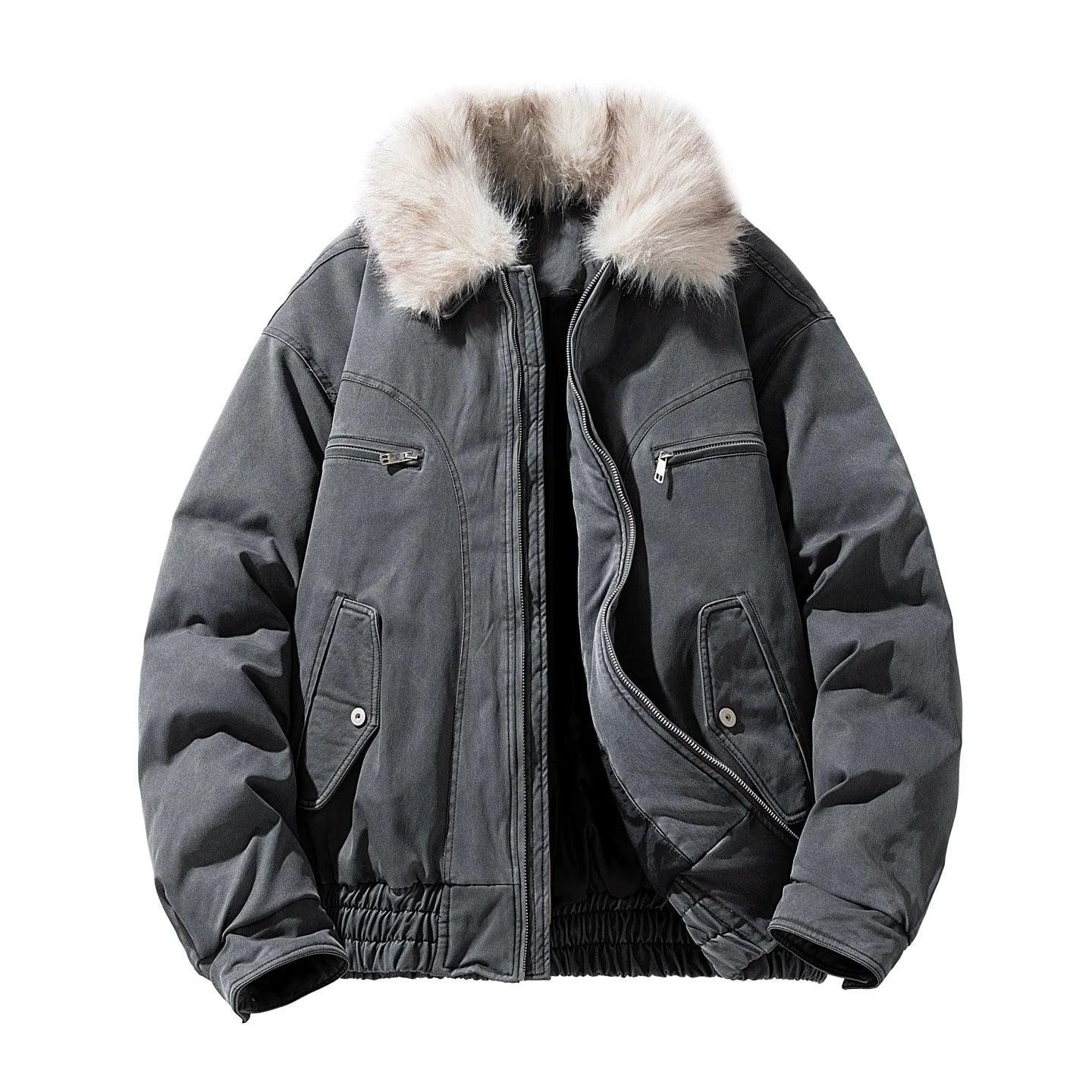 SHOPPLEX Men’s Vintage Patchwork Thick Fur Collar Winter Jacket