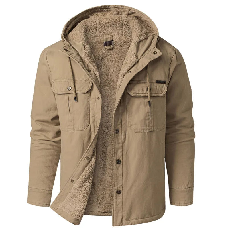 SHOPPLEX Men’s Winter Hooded Cotton Jacket – Thick, Plush & Slim Fit